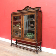 Load image into Gallery viewer, Antique English Oak Two Door Bookcase China Cabinet with Glass Doors and Key. B13089
