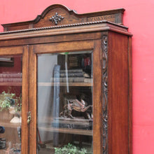 Load image into Gallery viewer, Antique English Oak Two Door Bookcase China Cabinet with Glass Doors and Key. B13089
