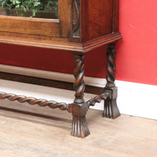 Load image into Gallery viewer, Antique English Oak Two Door Bookcase China Cabinet with Glass Doors and Key. B13089
