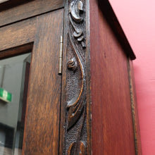Load image into Gallery viewer, Antique English Oak Two Door Bookcase China Cabinet with Glass Doors and Key. B13089
