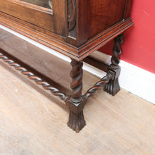 Load image into Gallery viewer, Antique English Oak Two Door Bookcase China Cabinet with Glass Doors and Key. B13089
