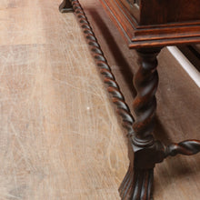 Load image into Gallery viewer, Antique English Oak Two Door Bookcase China Cabinet with Glass Doors and Key. B13089
