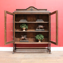 Load image into Gallery viewer, Antique English Oak Two Door Bookcase China Cabinet with Glass Doors and Key. B13089
