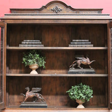 Load image into Gallery viewer, Antique English Oak Two Door Bookcase China Cabinet with Glass Doors and Key. B13089
