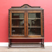 Load image into Gallery viewer, Antique English Oak Two Door Bookcase China Cabinet with Glass Doors and Key. B13089
