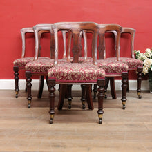 Load image into Gallery viewer, Set of Six Antique English Mahogany Victorian Dining Chairs with Porcelain Castors and Damask Upholstered Seats. 13080
