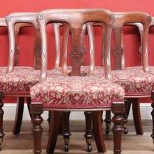 Load image into Gallery viewer, Set of Six Antique English Mahogany Victorian Dining Chairs with Porcelain Castors and Damask Upholstered Seats. 13080
