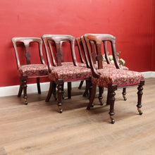 Load image into Gallery viewer, Set of Six Antique English Mahogany Victorian Dining Chairs with Porcelain Castors and Damask Upholstered Seats. 13080
