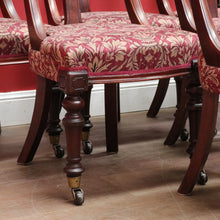 Load image into Gallery viewer, Set of Six Antique English Mahogany Victorian Dining Chairs with Porcelain Castors and Damask Upholstered Seats. 13080
