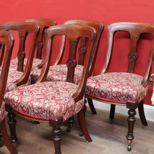 Load image into Gallery viewer, Set of Six Antique English Mahogany Victorian Dining Chairs with Porcelain Castors and Damask Upholstered Seats. 13080
