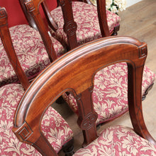 Load image into Gallery viewer, Set of Six Antique English Mahogany Victorian Dining Chairs with Porcelain Castors and Damask Upholstered Seats. 13080
