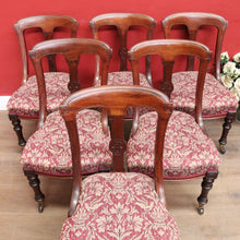 Load image into Gallery viewer, Set of Six Antique English Mahogany Victorian Dining Chairs with Porcelain Castors and Damask Upholstered Seats. 13080
