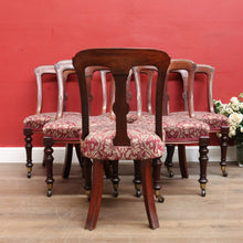 Load image into Gallery viewer, Set of Six Antique English Mahogany Victorian Dining Chairs with Porcelain Castors and Damask Upholstered Seats. 13080
