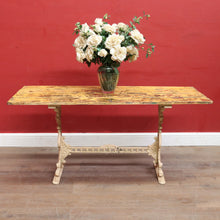 Load image into Gallery viewer, Vintage Cast Garden Pub Table with Timber Plank Top and Ornate Trestle Base. B13066
