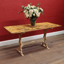 Load image into Gallery viewer, Vintage Cast Garden Pub Table with Timber Plank Top and Ornate Trestle Base. B13066
