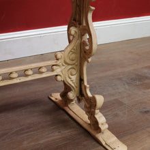 Load image into Gallery viewer, Vintage Cast Garden Pub Table with Timber Plank Top and Ornate Trestle Base. B13066
