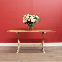 Load image into Gallery viewer, Vintage Cast Garden Pub Table with Timber Plank Top and Ornate Trestle Base. B13066
