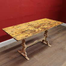 Load image into Gallery viewer, Vintage Cast Garden Pub Table with Timber Plank Top and Ornate Trestle Base. B13066
