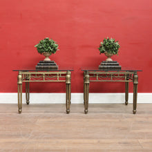 Load image into Gallery viewer, Pair of Hollywood Regency-Style Gilt Metal Side Tables. Bevelled Glass Tops B13073
