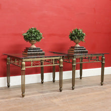 Load image into Gallery viewer, Pair of Hollywood Regency-Style Gilt Metal Side Tables. Bevelled Glass Tops B13073
