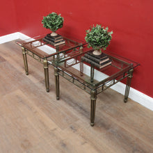 Load image into Gallery viewer, Pair of Hollywood Regency-Style Gilt Metal Side Tables. Bevelled Glass Tops B13073
