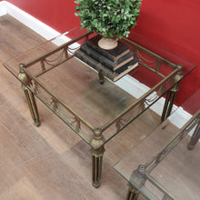 Load image into Gallery viewer, Pair of Hollywood Regency-Style Gilt Metal Side Tables. Bevelled Glass Tops B13073
