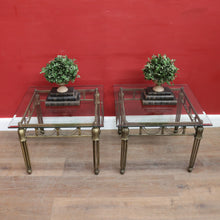 Load image into Gallery viewer, Pair of Hollywood Regency-Style Gilt Metal Side Tables. Bevelled Glass Tops B13073
