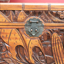 Load image into Gallery viewer, Vintage Carved Camphor Box with Brass Latch and Sliding Tray. B12683
