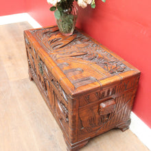 Load image into Gallery viewer, Vintage Carved Camphor Box with Brass Latch and Sliding Tray. B12683

