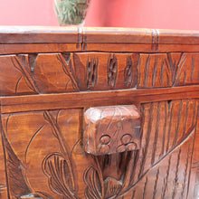 Load image into Gallery viewer, Vintage Carved Camphor Box with Brass Latch and Sliding Tray. B12683
