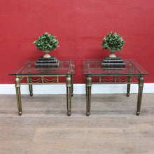 Load image into Gallery viewer, Pair of Hollywood Regency-Style Gilt Metal Side Tables. Bevelled Glass Tops B13073
