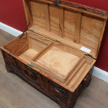 Load image into Gallery viewer, Vintage Carved Camphor Box with Brass Latch and Sliding Tray. B12683
