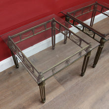 Load image into Gallery viewer, Pair of Hollywood Regency-Style Gilt Metal Side Tables. Bevelled Glass Tops B13073
