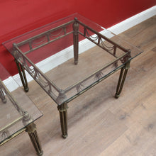 Load image into Gallery viewer, Pair of Hollywood Regency-Style Gilt Metal Side Tables. Bevelled Glass Tops B13073
