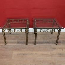 Load image into Gallery viewer, Pair of Hollywood Regency-Style Gilt Metal Side Tables. Bevelled Glass Tops B13073
