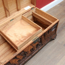 Load image into Gallery viewer, Vintage Carved Camphor Box with Brass Latch and Sliding Tray. B12683

