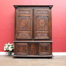 Load image into Gallery viewer, Antique French Oak Breton Marriage Cabinet Two Piece Four Door Carved Display Cabinet. B13111

