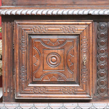 Load image into Gallery viewer, Antique French Oak Breton Marriage Cabinet Two Piece Four Door Carved Display Cabinet. B13111

