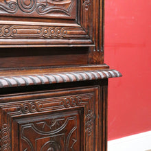 Load image into Gallery viewer, Antique French Oak Breton Marriage Cabinet Two Piece Four Door Carved Display Cabinet. B13111
