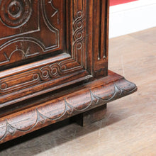 Load image into Gallery viewer, Antique French Oak Breton Marriage Cabinet Two Piece Four Door Carved Display Cabinet. B13111
