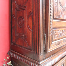 Load image into Gallery viewer, Antique French Oak Breton Marriage Cabinet Two Piece Four Door Carved Display Cabinet. B13111
