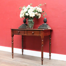 Load image into Gallery viewer, Antique Australian Cedar Two Drawer Hall Table with Rolling Pin Legs. B13115
