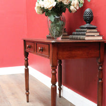 Load image into Gallery viewer, Antique Australian Cedar Two Drawer Hall Table with Rolling Pin Legs. B13115

