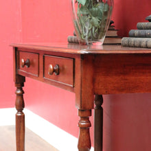 Load image into Gallery viewer, Antique Australian Cedar Two Drawer Hall Table with Rolling Pin Legs. B13115
