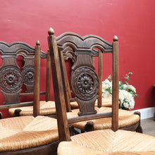 Load image into Gallery viewer, Set of Six Antique French Dining Chairs with Carved Details and Curved Backs and Floral Centrepiece. B12642
