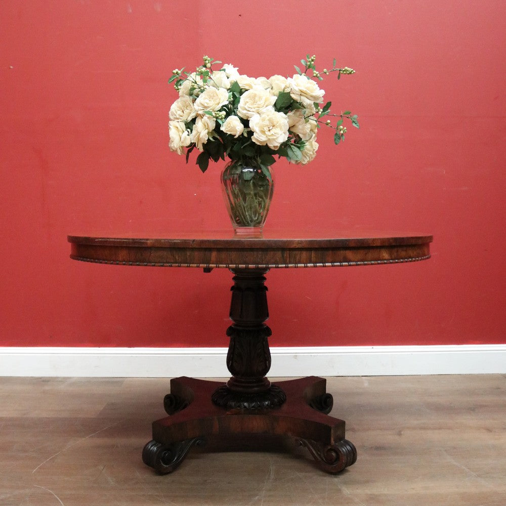 Antique English Rosewood Dining Table with a Circular Top and Pedestal Base. B12389