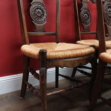 Load image into Gallery viewer, Set of Six Antique French Dining Chairs with Carved Details and Curved Backs and Floral Centrepiece. B12642
