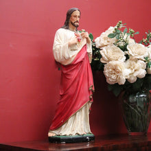 Load image into Gallery viewer, Antique French Statue of Jesus, Sacred Heart of Jesus – Plaster, Hand-Painted, B12390

