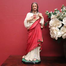 Load image into Gallery viewer, Antique French Statue of Jesus, Sacred Heart of Jesus – Plaster, Hand-Painted, B12390
