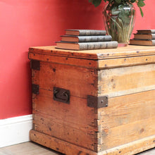 Load image into Gallery viewer, Antique English Pine Lift Lid Storage Trunk/Blanket Box with Iron Hardware. B13113
